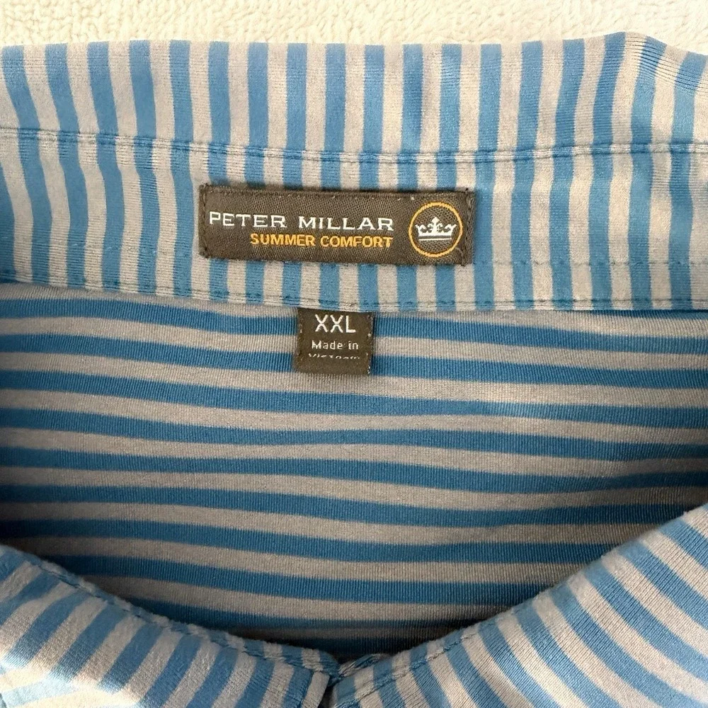 Peter Millar Polo Shirt Mens 2XL XXL Southern Comfort Grey Blue Striped
